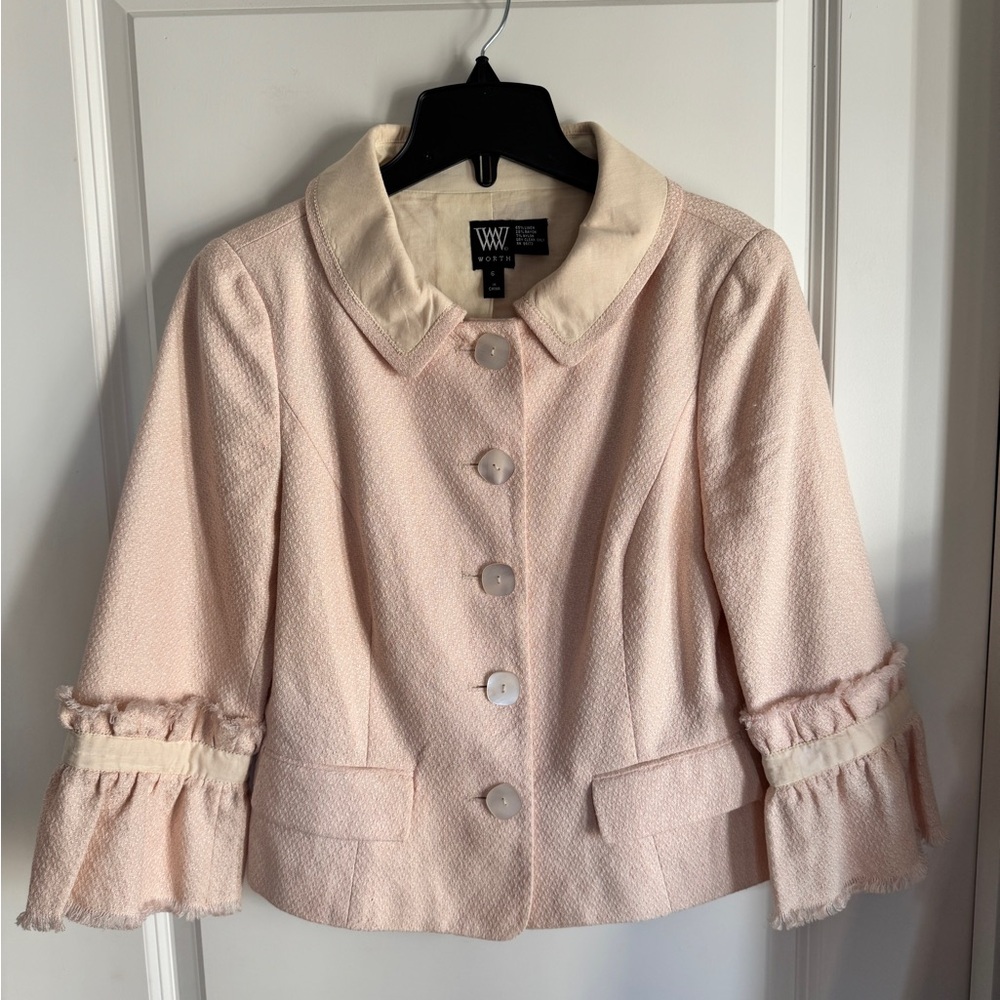 Worth Pink and Cream Linen Blend Jacket
